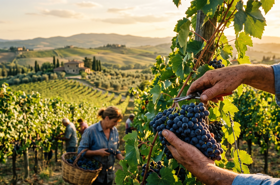 Workers during the Chianti grape harvest